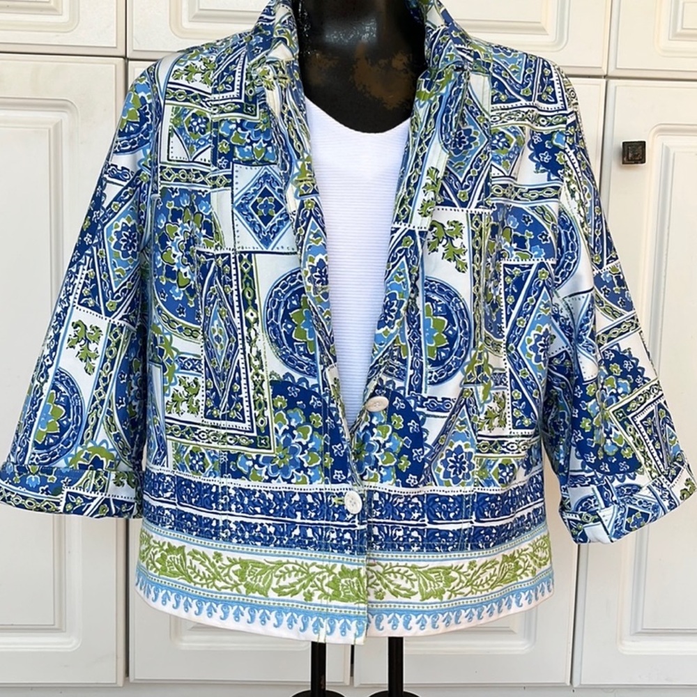 Vintage Coldwater Creek Embroidered Accent Jacket Plus Waist Jacket Sz16